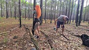 redhead hottie exhibits on trail, leading to outdoor sex