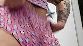 Young prostitute flashes and masturbates, wanting free fuck in her tight pussy.