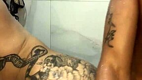 feeling the passion in the bathroom with a brunette's big ass, ending with cum on her face