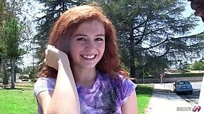 real redhead ginger teen 18+ alice green with freckles pick up for her first interracial black monster cock fuck