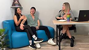 Shaira Teaches Colombian Couple Threesome with Blindfold and Cum!