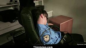 sexy asian teen 18+ binds guard for sneaky office sex romp
