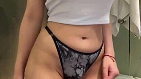 Masturbating tight pussy in hotel room.