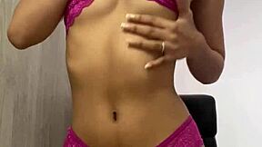 hot petite 18+ girl in pink underwear excites me in her dorm chair