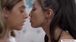 Teen brunette gets licked by frat mate in wild session