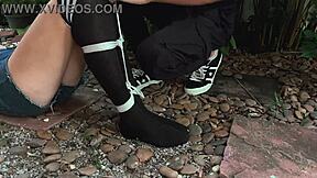 Beauty Gets Bound And Tickled Outdoors.