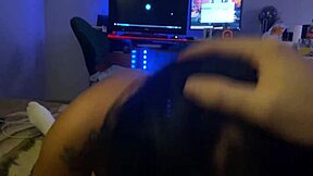 Alice Fire in lingerie gives Asian blowjob to big cock.