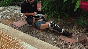 Beauty Gets Bound And Tickled Outdoors.