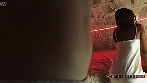 Ebony babe's blowjob contrasts with her vibrator fingering.