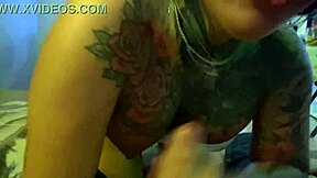 Alice Fire in lingerie gives Asian blowjob to big cock.