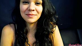 Cute Brunette Sabrina MASTURBATES And BLOWS Cock