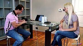 Blonde Model With Perfect Body Allows Older Guy To Cum Twice During Intense Fuck At Casting