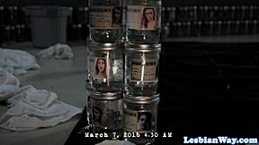 Petite lesbo gets SCISSORED in threesome