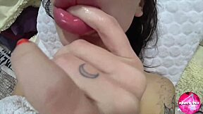 Cute girl plays with toy while parents watch TV in next room