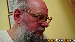 Slutty teen intensely sucks old man's big cock