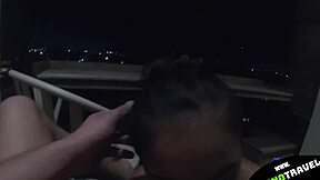 my girlfriend's thai friend sucks my dick on the balcony and swallows