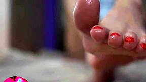 Sexy teen played with oiled feet close up