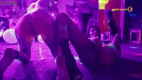 Neon party turns wild as Latina emo teen screams during tight pussy fucking.