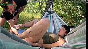 i'm groping my nipples and using toys on this tattooed emo body outdoors