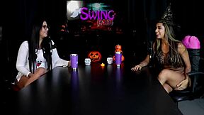 Brunette demonstrates blowjob and exhibitionism