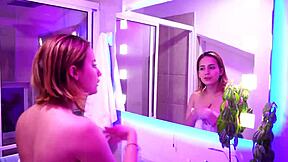 before shower this latina plays with soap and bubbles