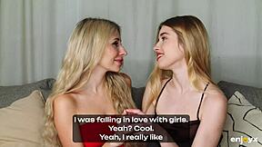 Me and Freya Mayer, two lesbians, mess up with a double dildo, oopsie