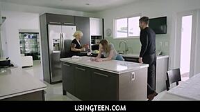Big titted teen 18+ step daughter freeuse in kitchen with London Rose and Tristan Summers 😜