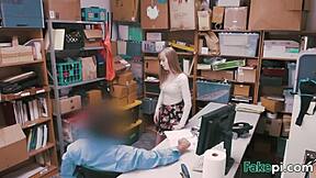 Young shoplifter Dolly Leigh gets pussy smashed hard in storage room interview