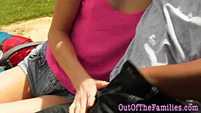 Teen sucks ebony stepdad's big cock