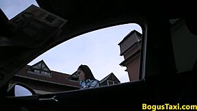 European teen bent over in car, doggystyled by taxi driver while neighbors spy 😏