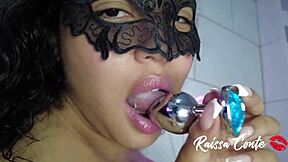 Raissa Conte sucks cock then takes anal plug