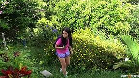 stranger tricks naive april into doggystyle fuck with face fucking