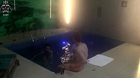 Blonde wife has threesome with husband and friend in pool
