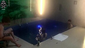 Blonde wife has threesome with husband and friend in pool