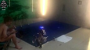 Blonde wife has threesome with husband and friend in pool