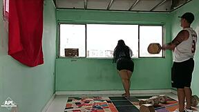 My cousin's whore helped with cardio by eating and fucking her big ass