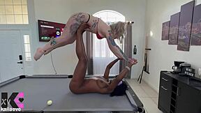 Strong woman lifts petite blonde for workout fucking!