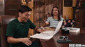 horny huge tits teen hailey rose saves job with dirty knowledge.