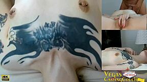 vegas starr on couch oil massage glass dildo masturbation deep throat riding bondage creampie