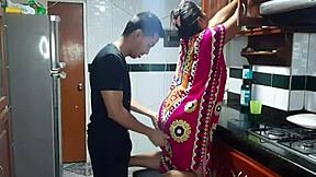 i try my stepmother's delicious pussy in the kitchen, big tits and wet