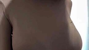 Stepmother caresses her milky tits until she orgasms