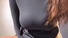 Stepmother caresses her milky tits until she orgasms