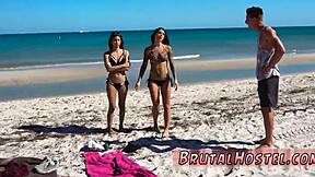 triple anal rough gang bang and bondage in public