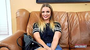 Skinny brunette stella masturbates and sucks big boner