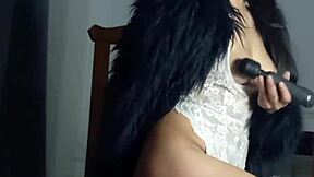 Blue flashes her big wet pussy as a cute housewife surprise