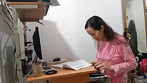 stepfather interrupts teen's work for intimate homemade moment