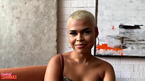 Curvy girl with brown eyes enjoys sex while cuckold boyfriend watches pussy eating