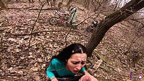 Wild Dirtbike Ride Turns into Passionate Outdoor Sucking and Cum Mouthful.