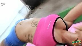big bubble butt latina in spandex yoga shows huge tits and puffy cameltoe