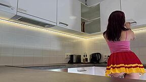 redhead cheerleader panties in kitchen 😏